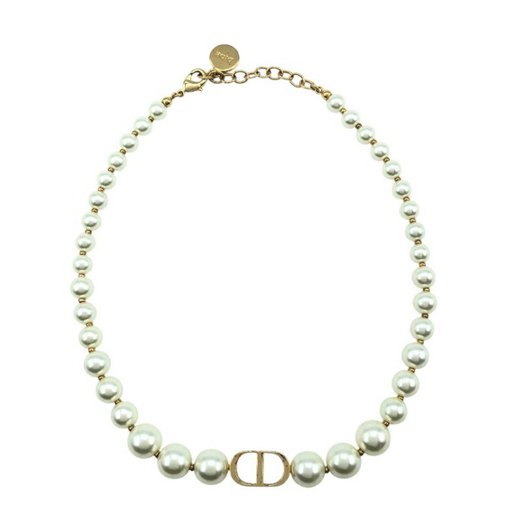 Christian Dior CD Pearl Necklace Gold Metal Pearl - Picture 2 of 4